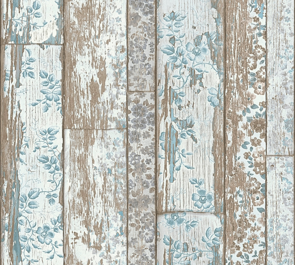 Bude 2.0 - Floral Rustic Timber industrial wallpaper AS Creation Roll Blue  361191
