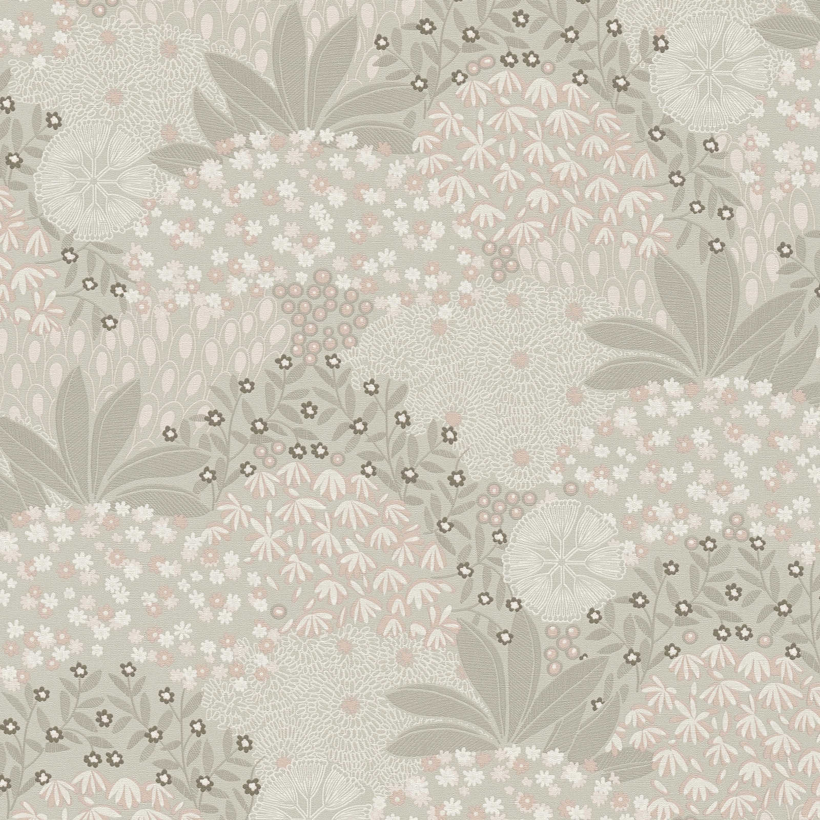 Nara - Vintage Flower botanical wallpaper AS Creation Roll Light Grey  387402