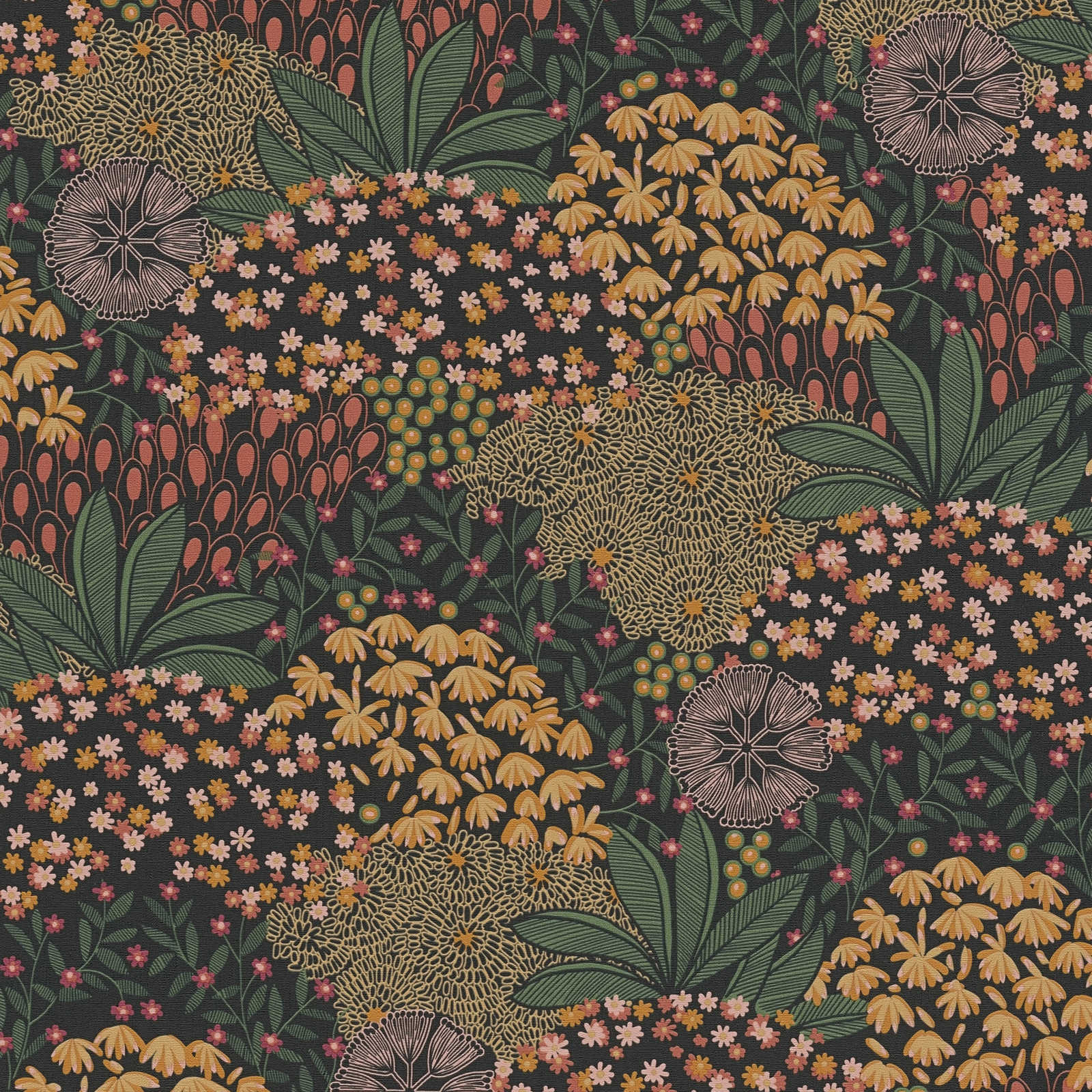 Nara - Vintage Flower botanical wallpaper AS Creation Roll Orange  387403
