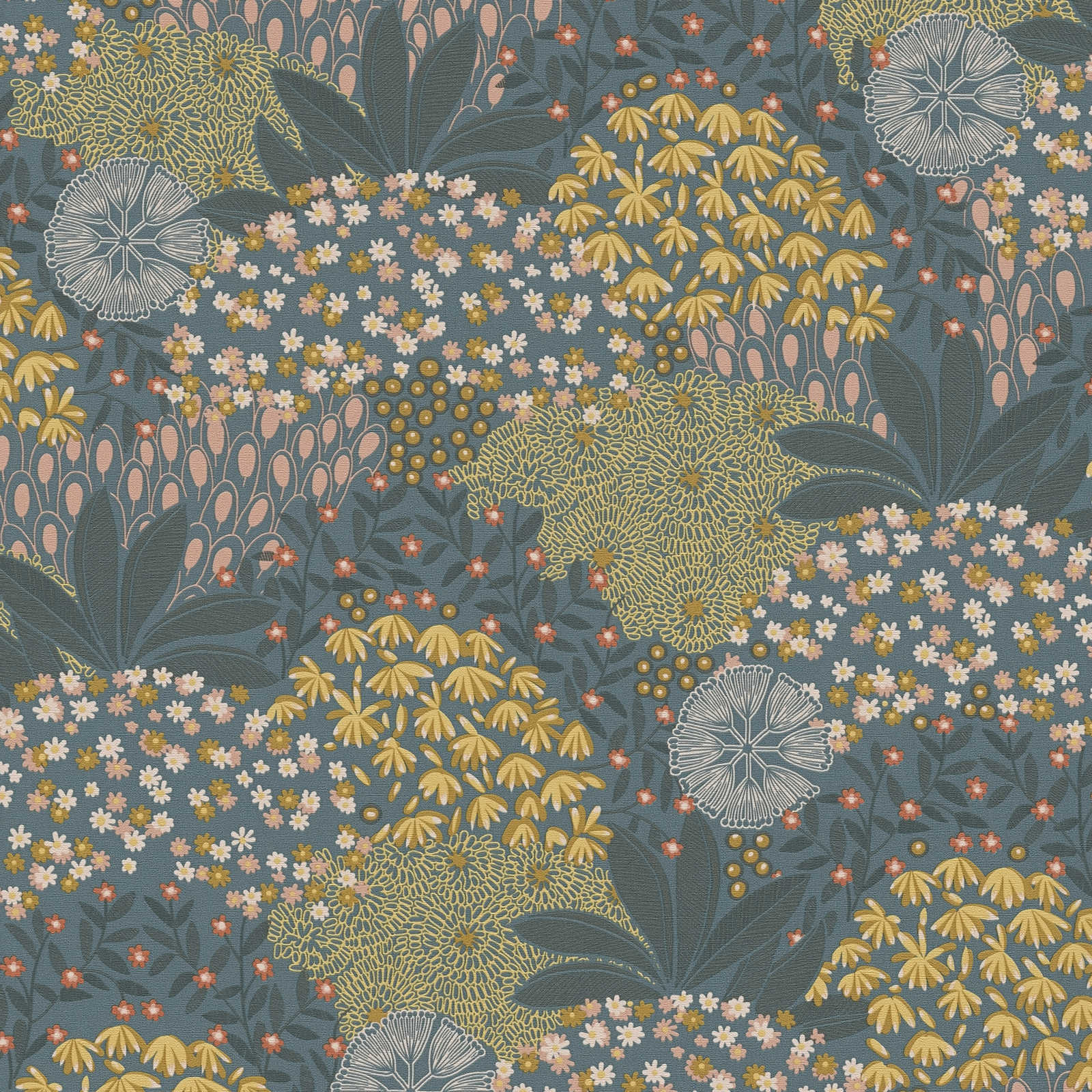 Nara - Vintage Flower botanical wallpaper AS Creation Roll Blue  387404