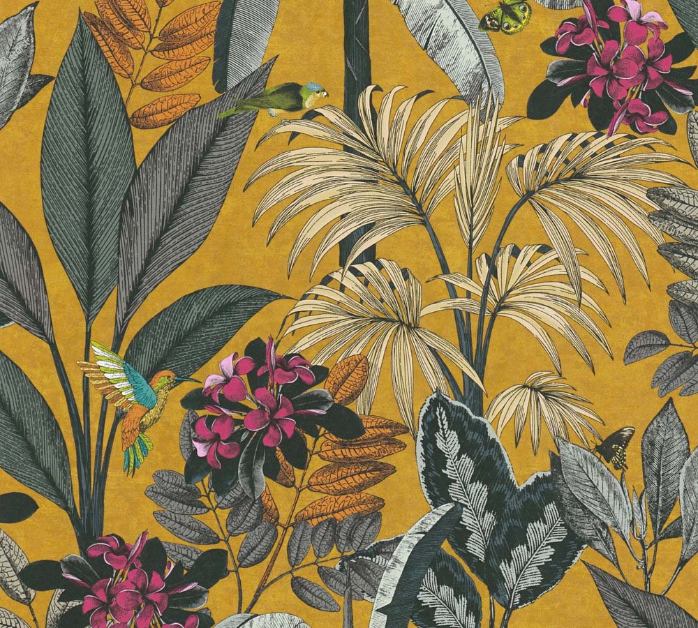 Pint Walls - Flora botanical wallpaper AS Creation Roll Yellow  387381