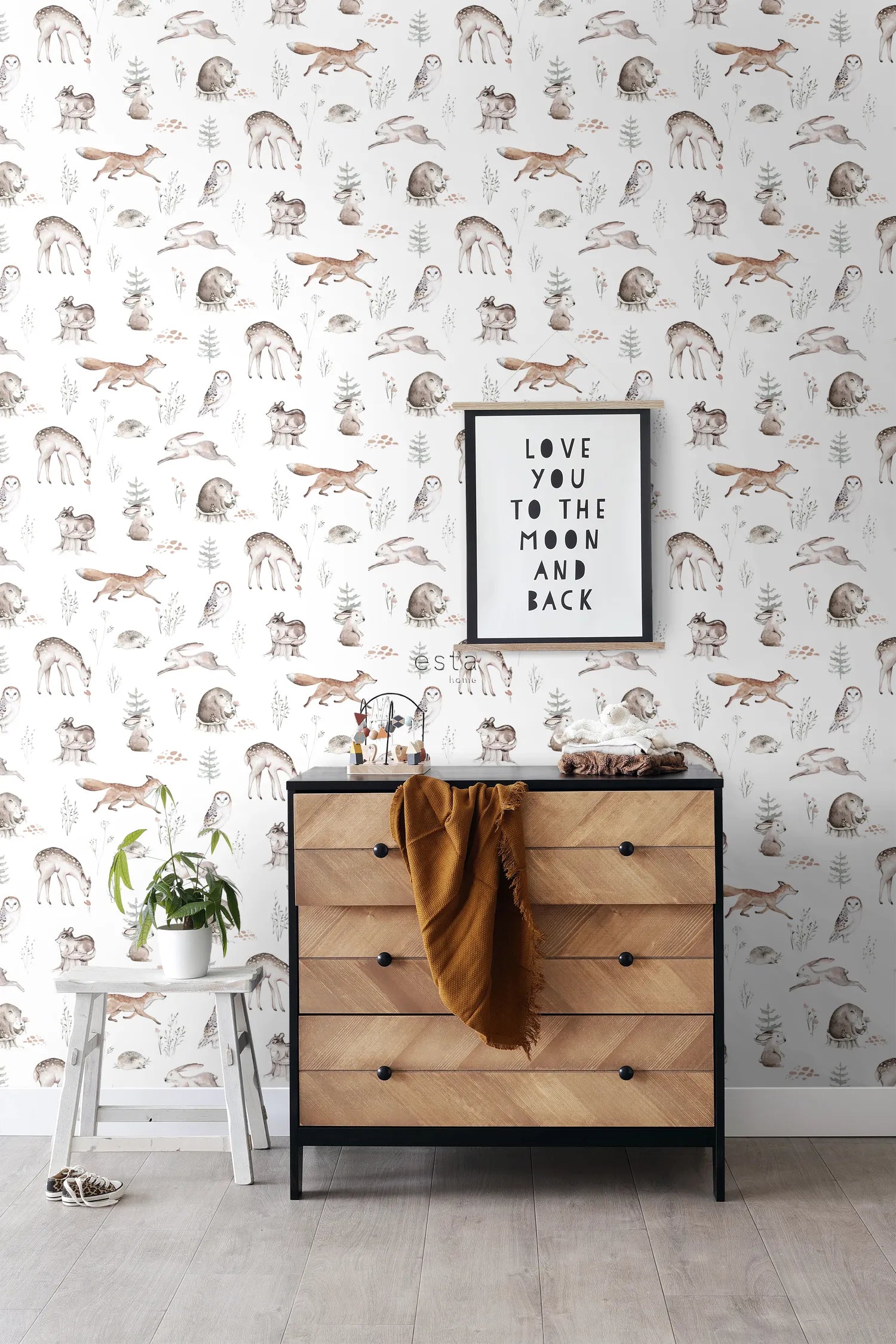 To The Moon and Back - Woodland Chorus botanical wallpaper ESTAhome