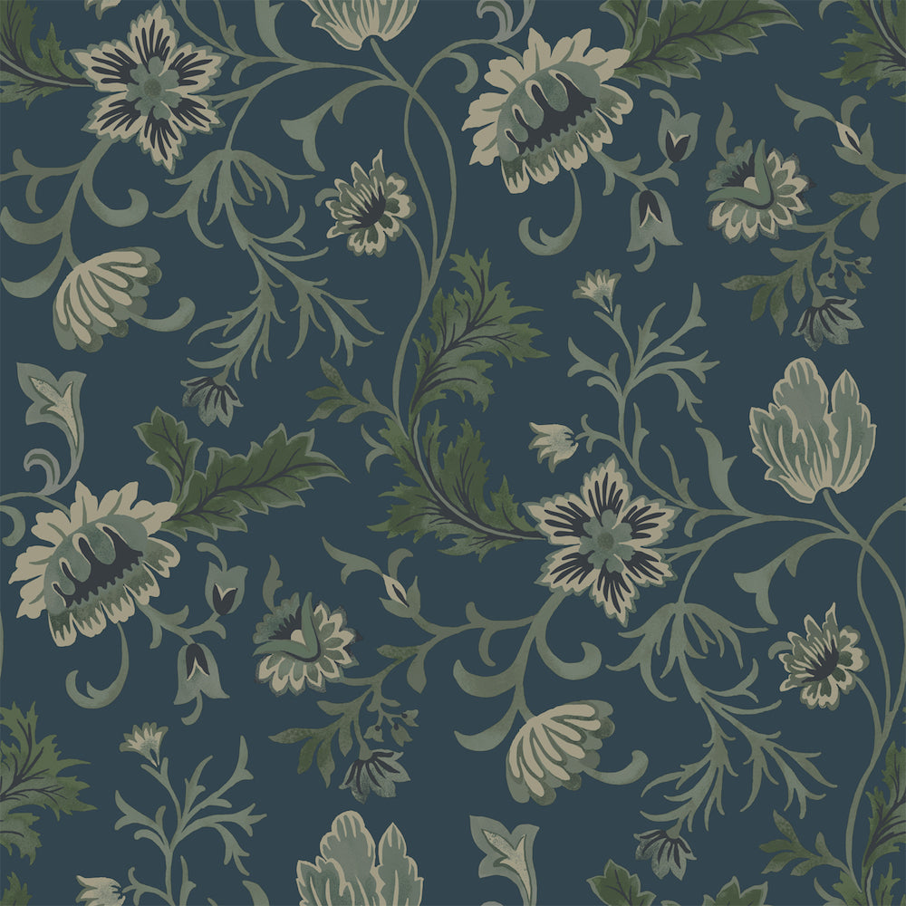 Vintage Flowers - Vintage Garden botanical wallpaper Esta Roll Blue  139416