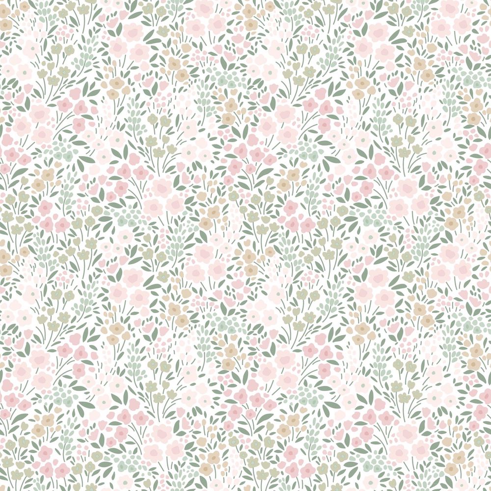 Vintage Flowers - Petit Garden botanical wallpaper Esta Roll Pink  139533