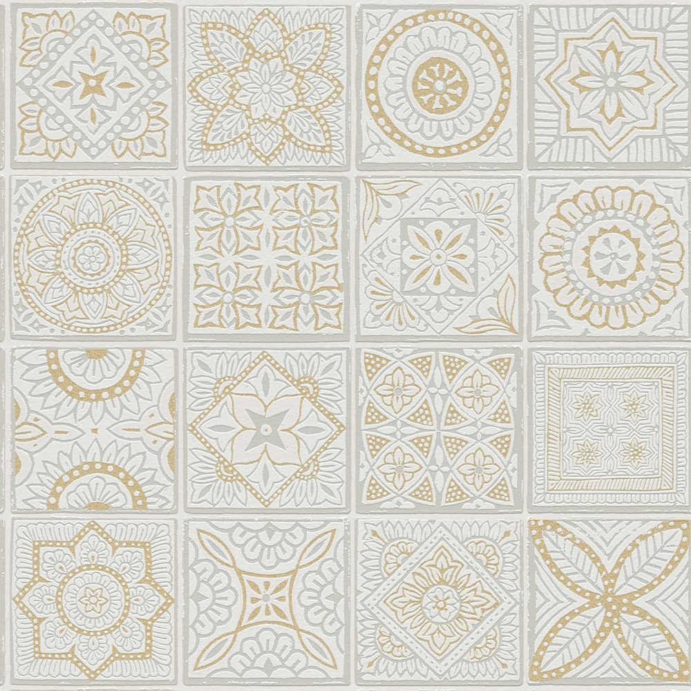 Terra - Decorative Tiles industrial wallpaper AS Creation Roll Light Grey  389211