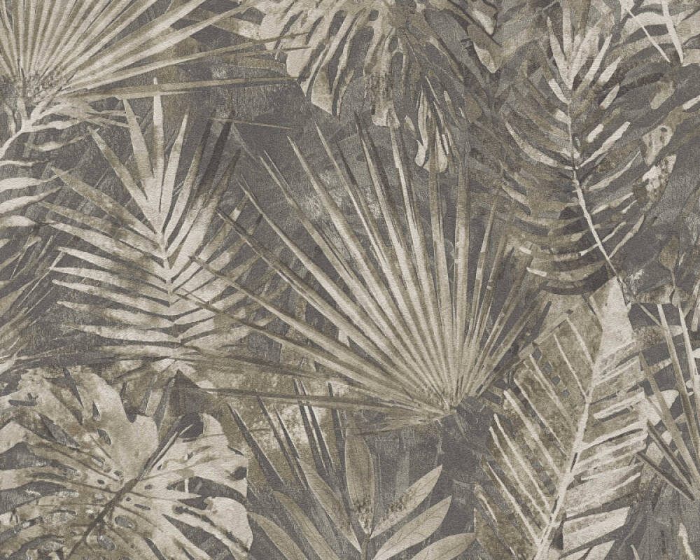 Natural Living - Monstera & Palms botanical wallpaper AS Creation Roll Black  386383