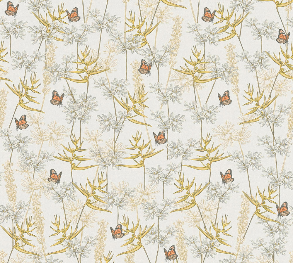 Drawn Into Nature - Butterflies botanical wallpaper AS Creation Roll Yellow  394231