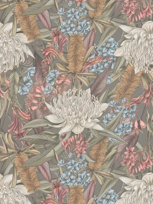 Drawn Into Nature - Flower Power botanical wallpaper AS Creation Roll Grey 394283