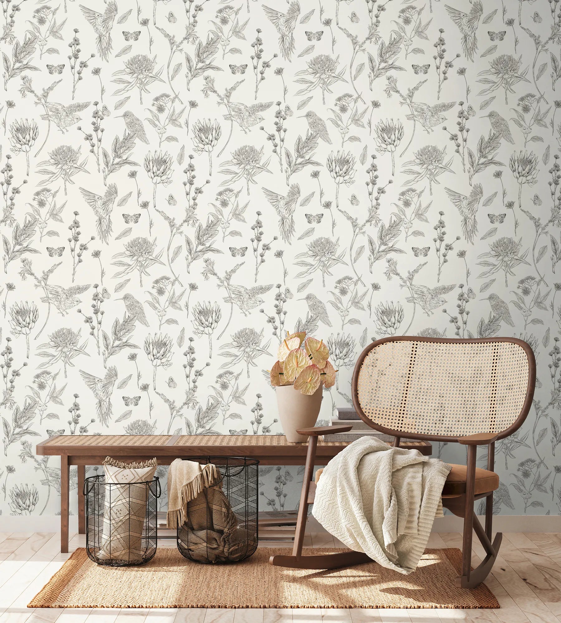 Drawn Into Nature - Birds of Nature botanical wallpaper AS Creation