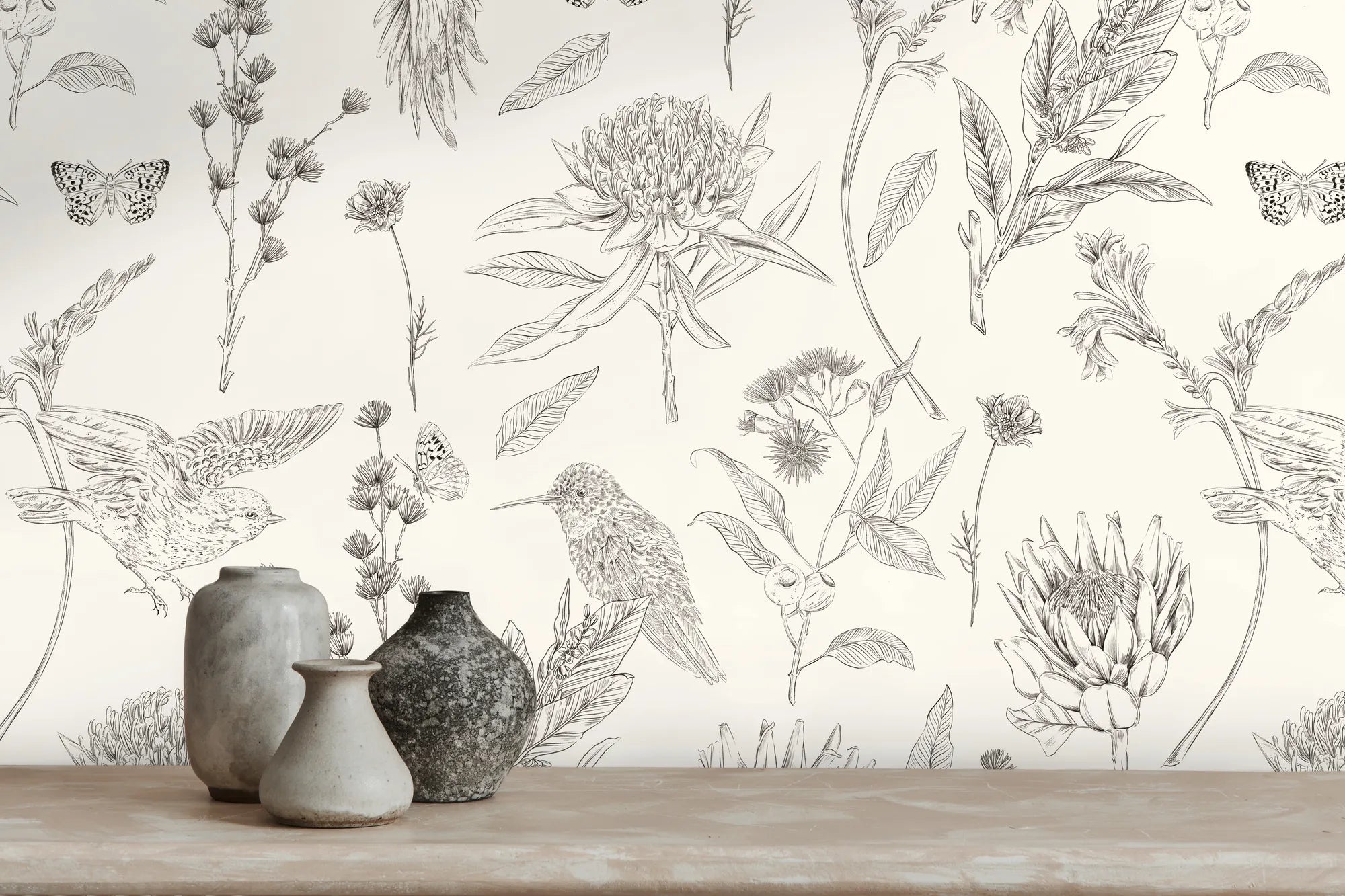 Drawn Into Nature - Birds of Nature botanical wallpaper AS Creation