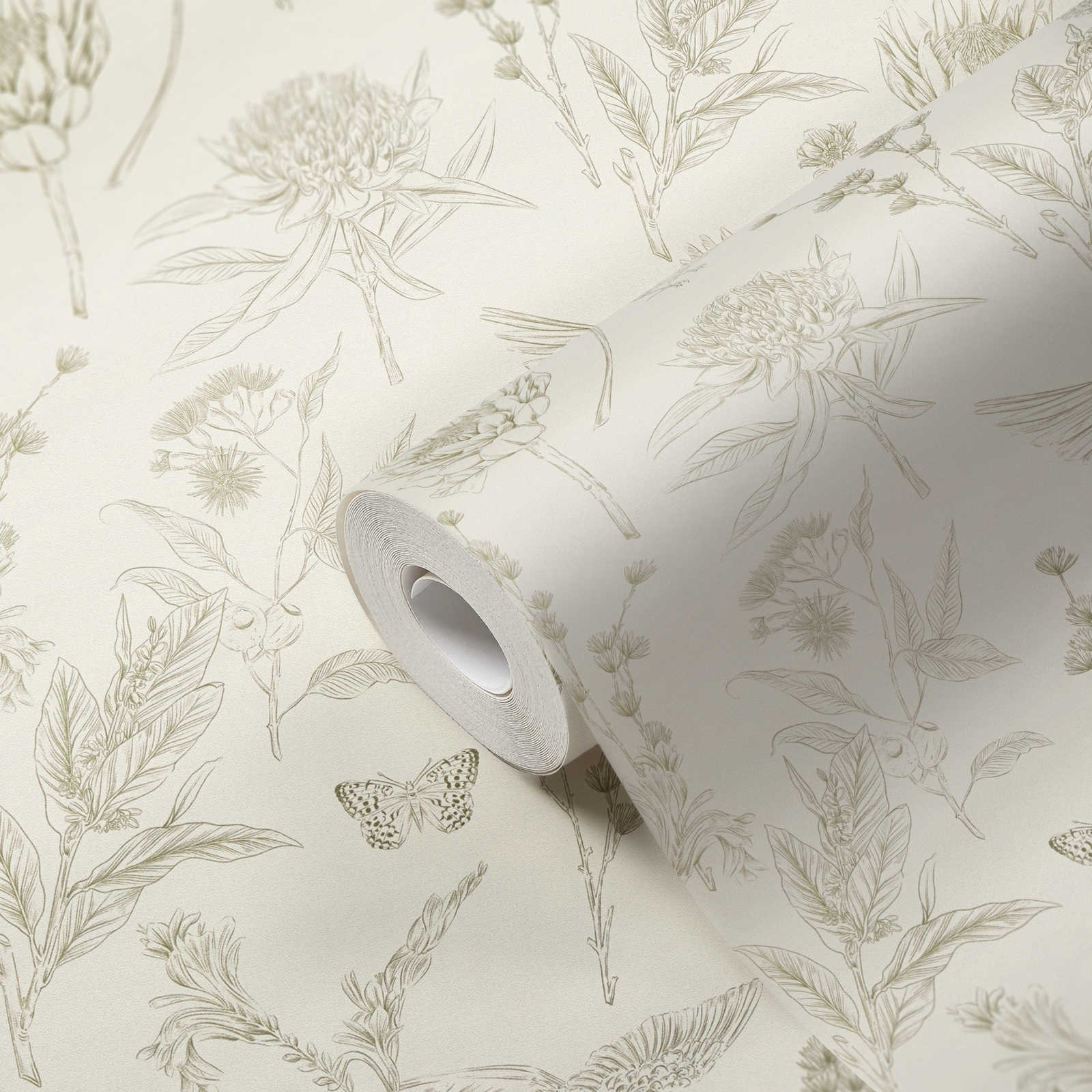 Drawn Into Nature - Birds of Nature botanical wallpaper AS Creation