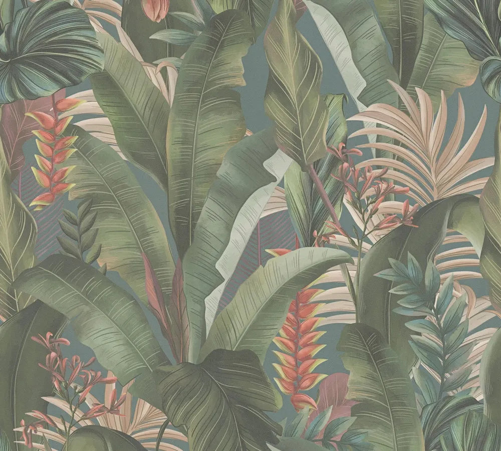 Drawn Into Nature - Jungle Dream botanical wallpaper AS Creation Roll Blue 394352