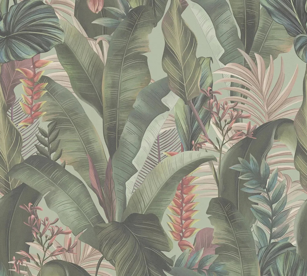 Drawn Into Nature - Jungle Dream botanical wallpaper AS Creation Roll Teal 394353
