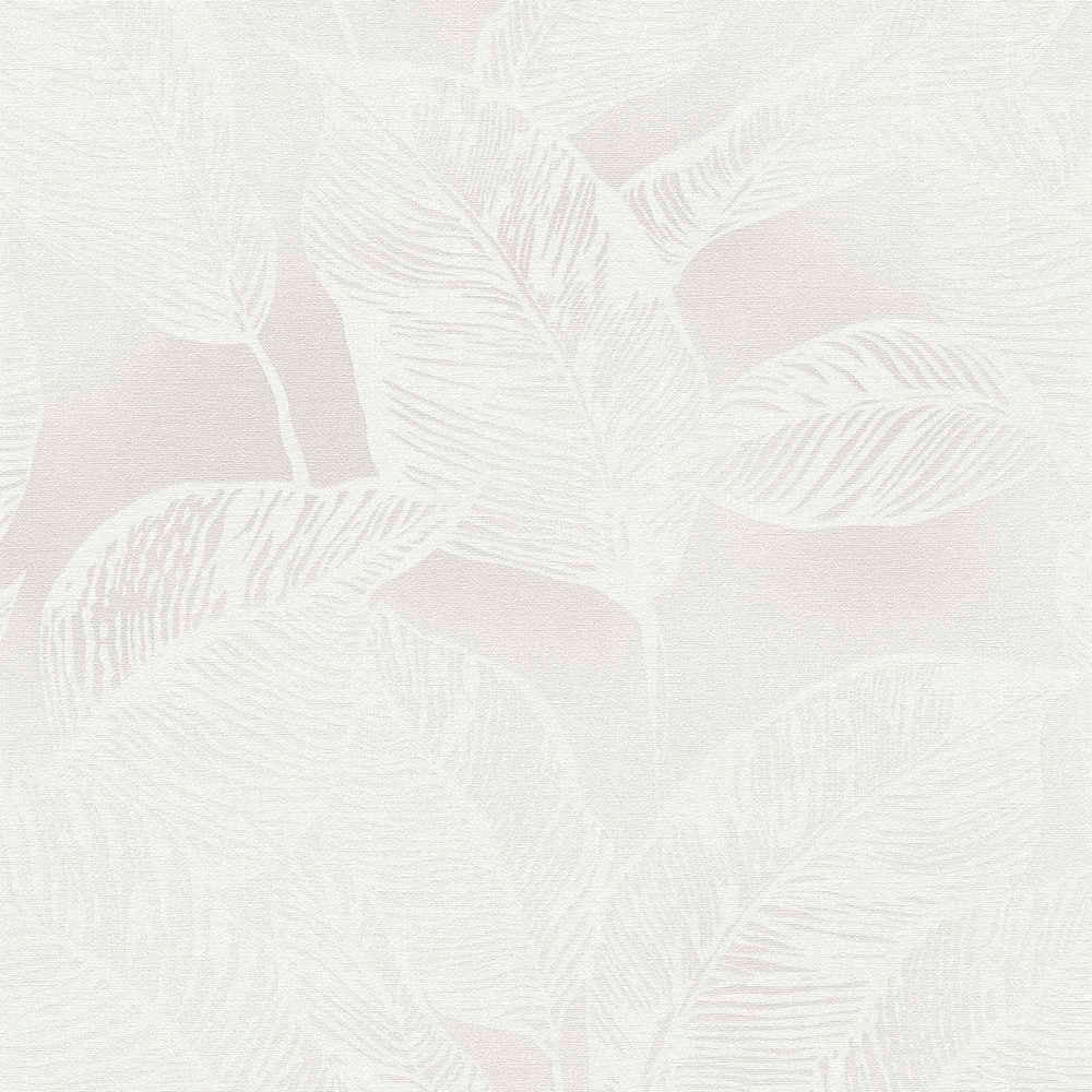Natural Living - Large Leaf botanical wallpaper AS Creation Roll White/Pink  386632