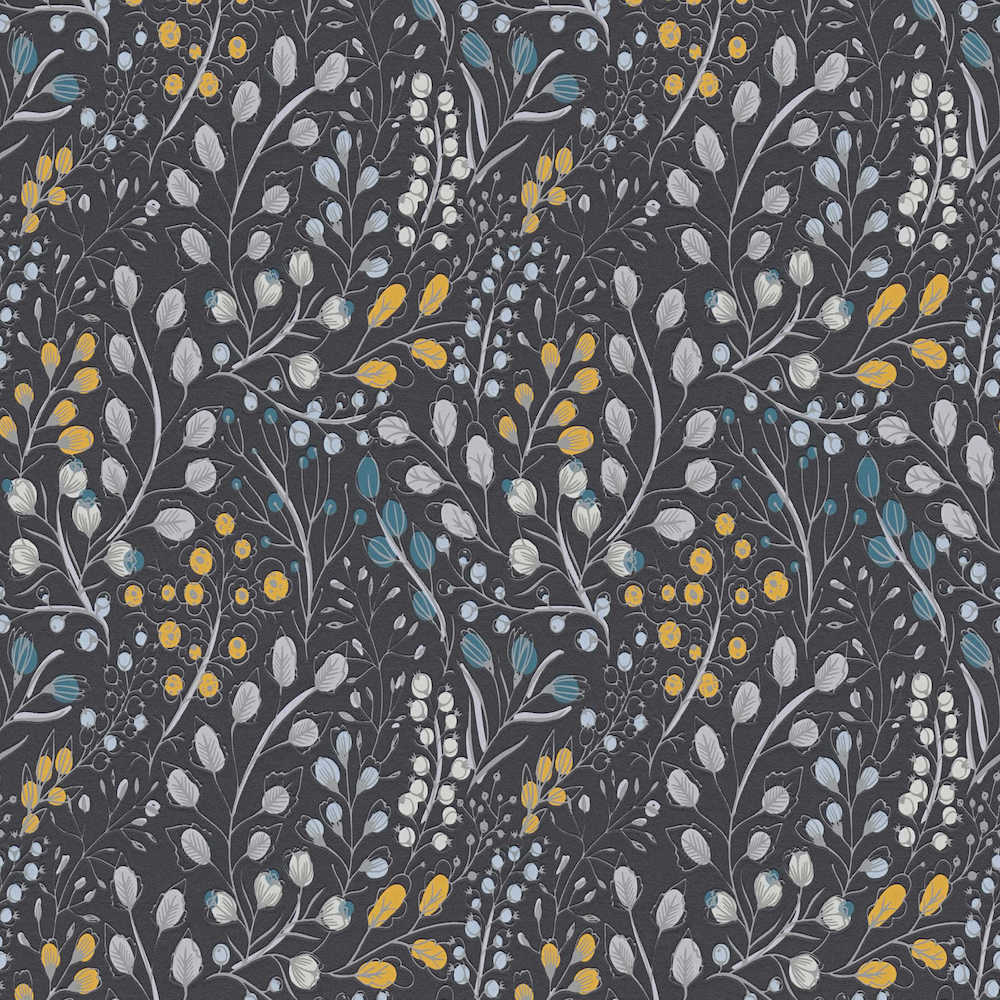 Attractive 2 - Trailing Flowers botanical wallpaper AS Creation Roll Black  388474
