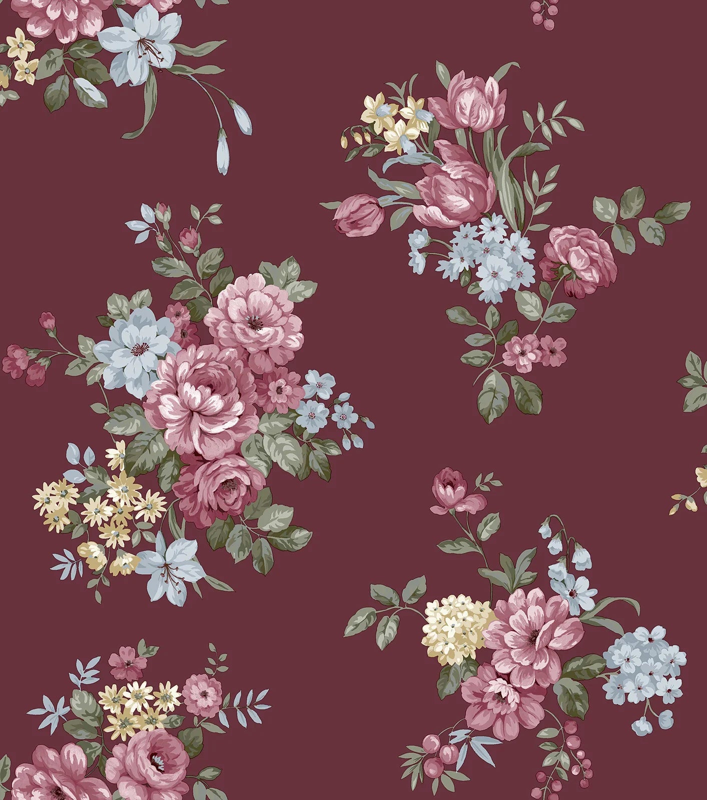 Fiori Country - Peony botanical wallpaper Parato Roll Burgundy 12303