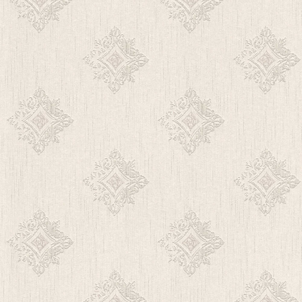 Tessuto 2 - Flocked Diamonds textile wallpaper AS Creation Roll Cream  962002