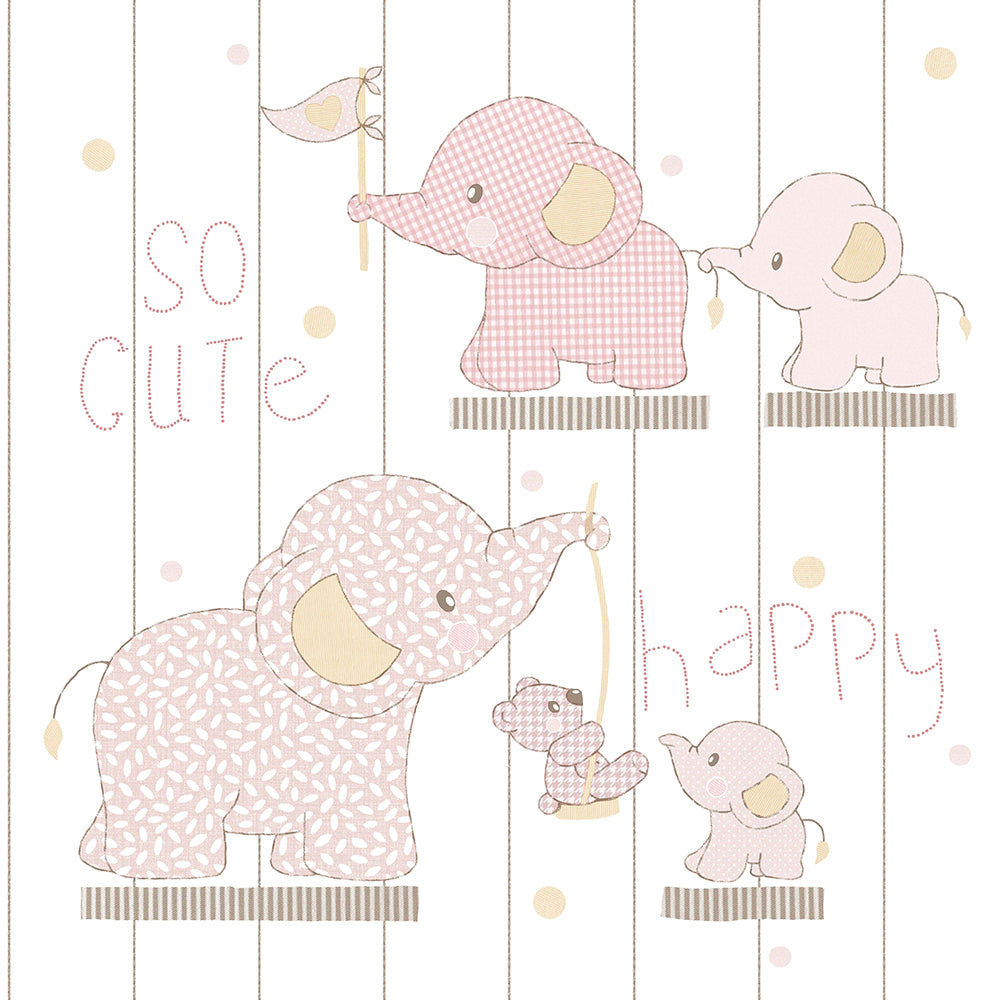 Mondo Baby - Cute Elephants kids wallpaper Parato Roll Pink  13022
