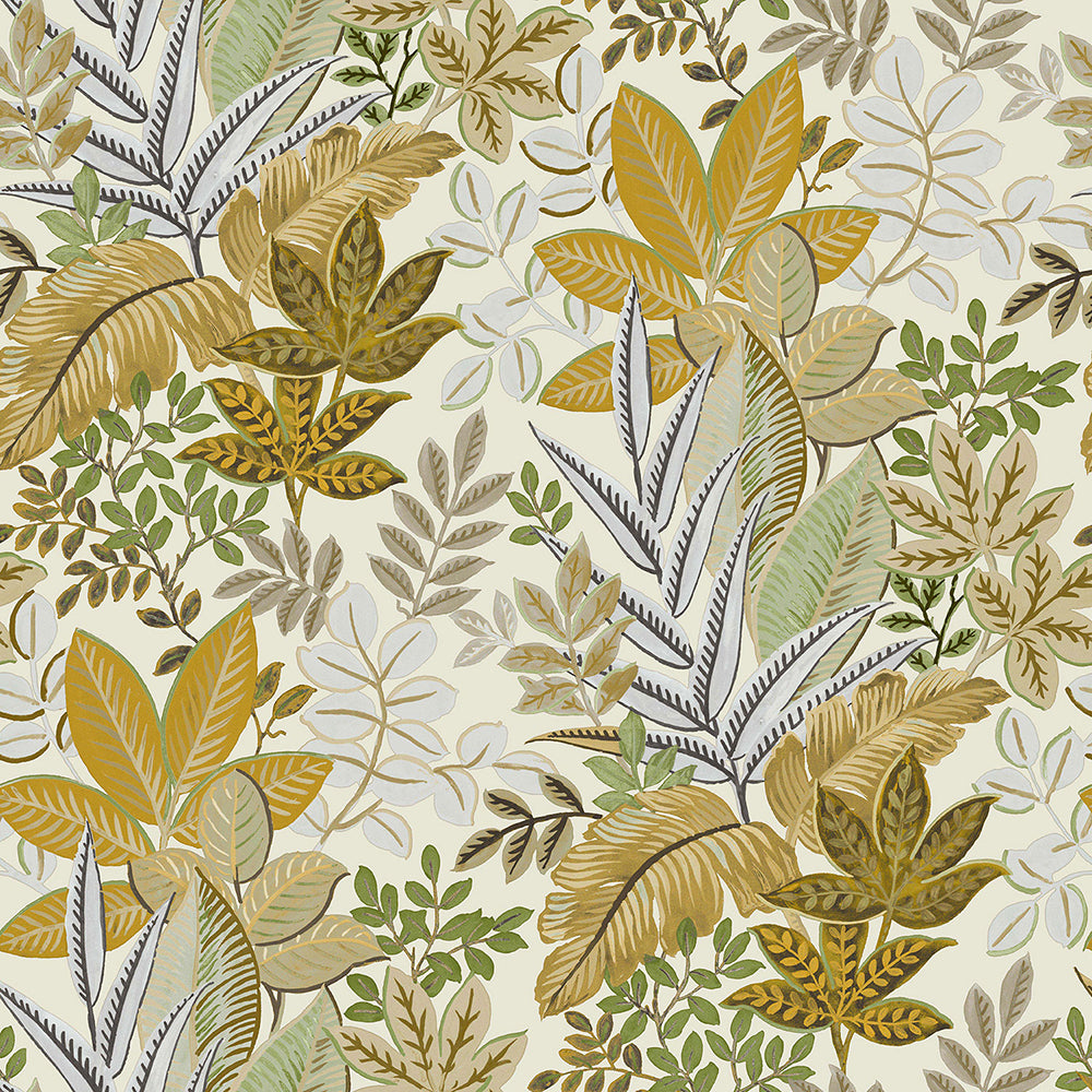 Flora - Jungle Leaves botanical wallpaper Parato Roll Yellow  18507