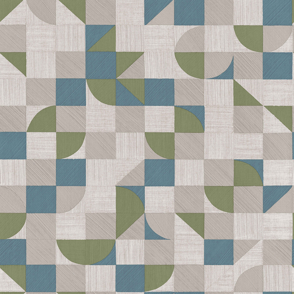 Materika - Geo Blocks geometric wallpaper Parato Roll Green  29915