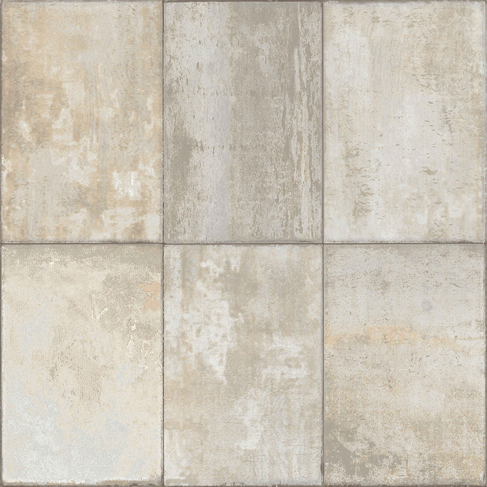 Materika - Worn Tiles industrial wallpaper Parato Roll Taupe  29944