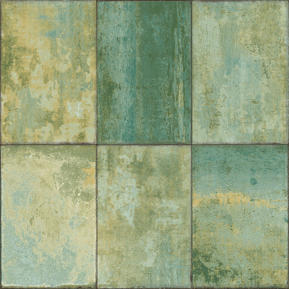 Materika - Worn Tiles industrial wallpaper Parato Roll Green  29945