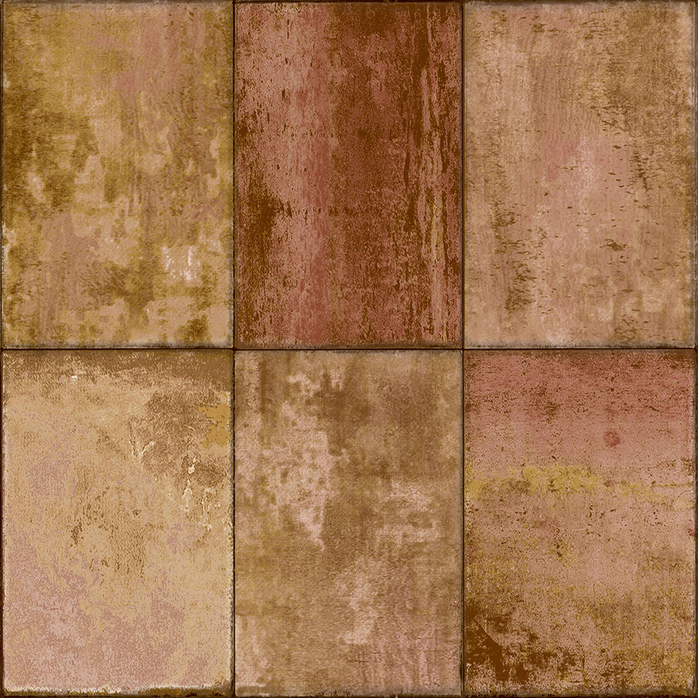 Materika - Worn Tiles industrial wallpaper Parato Roll Brown  29948