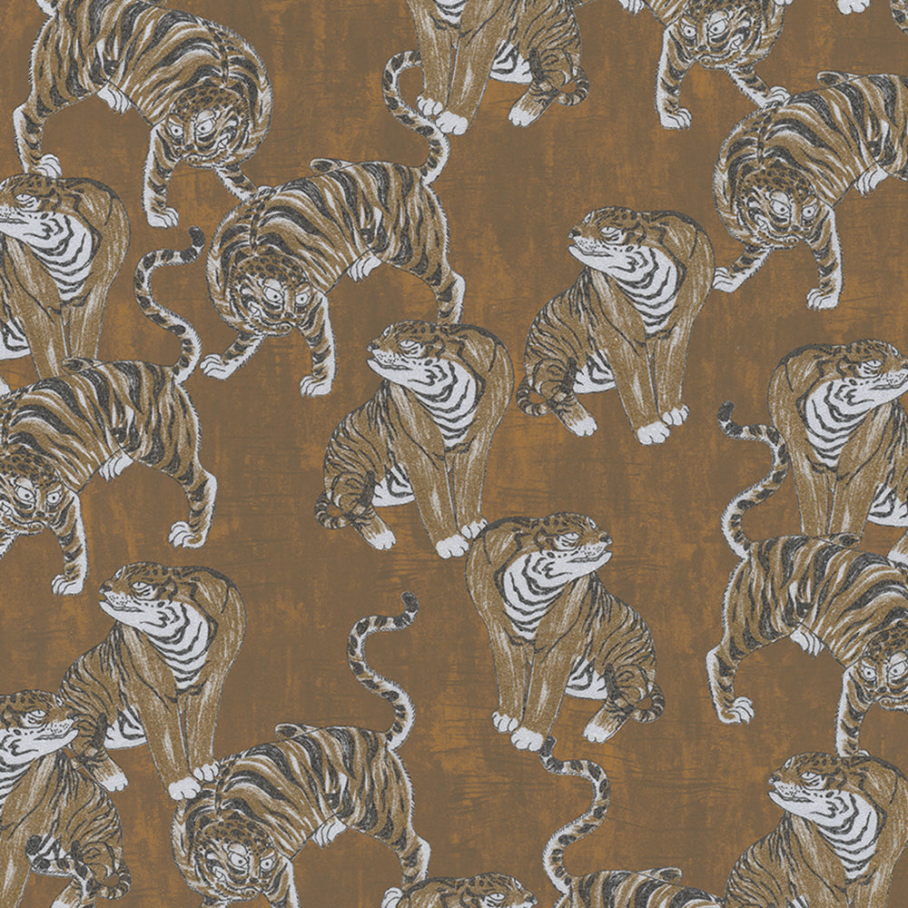 Memento - Pearlised Glass Bead Tigers botanical wallpaper Marburg Roll Copper  32001