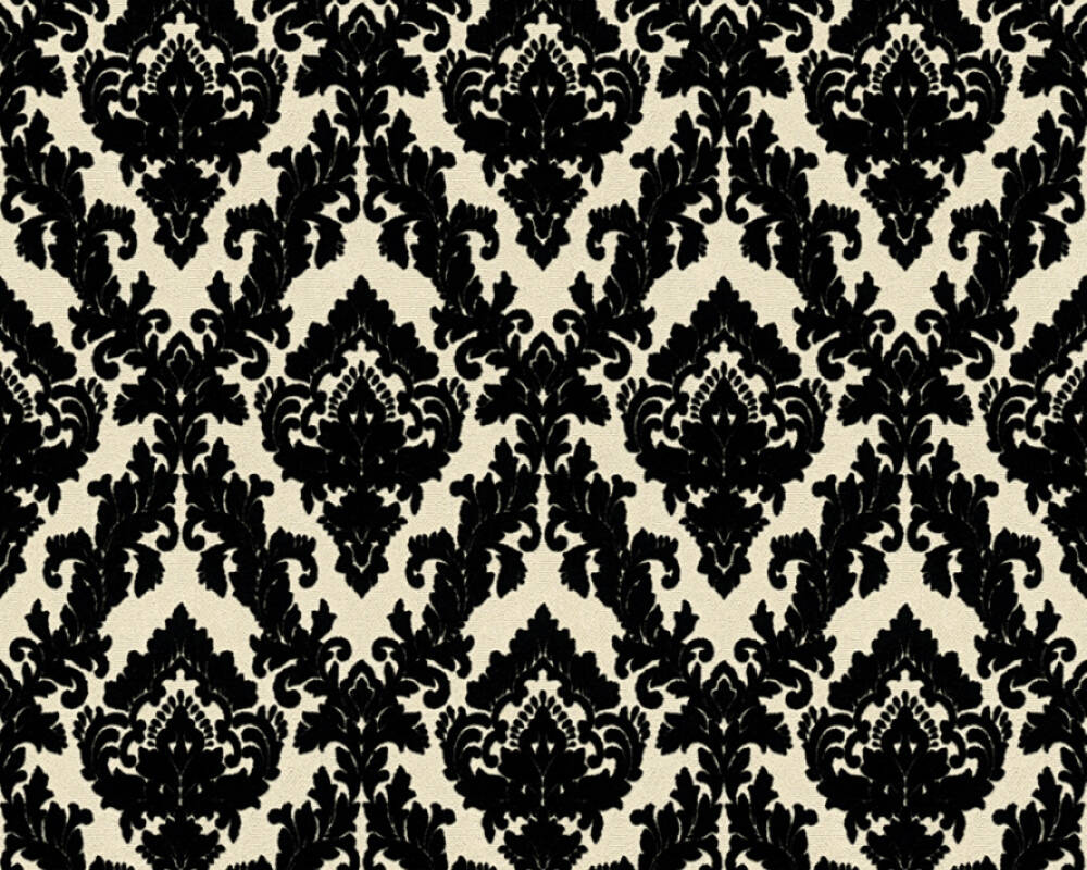 Castello - Flocked Damask Opulence textile wallpaper AS Creation Roll Black  335826