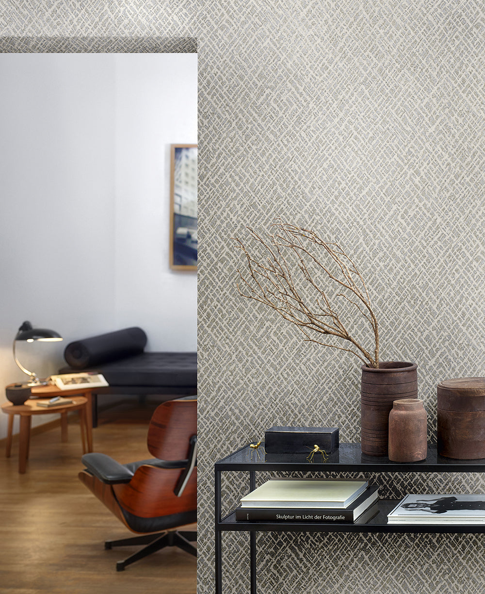 Papis Loveday - Metallic Cross Hatching industrial wallpaper Marburg    