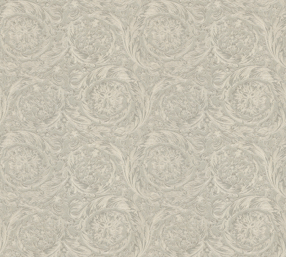 Versace 4- Classic Floral Swirls designer wallpaper AS Creation Roll Shiny Grey  366921