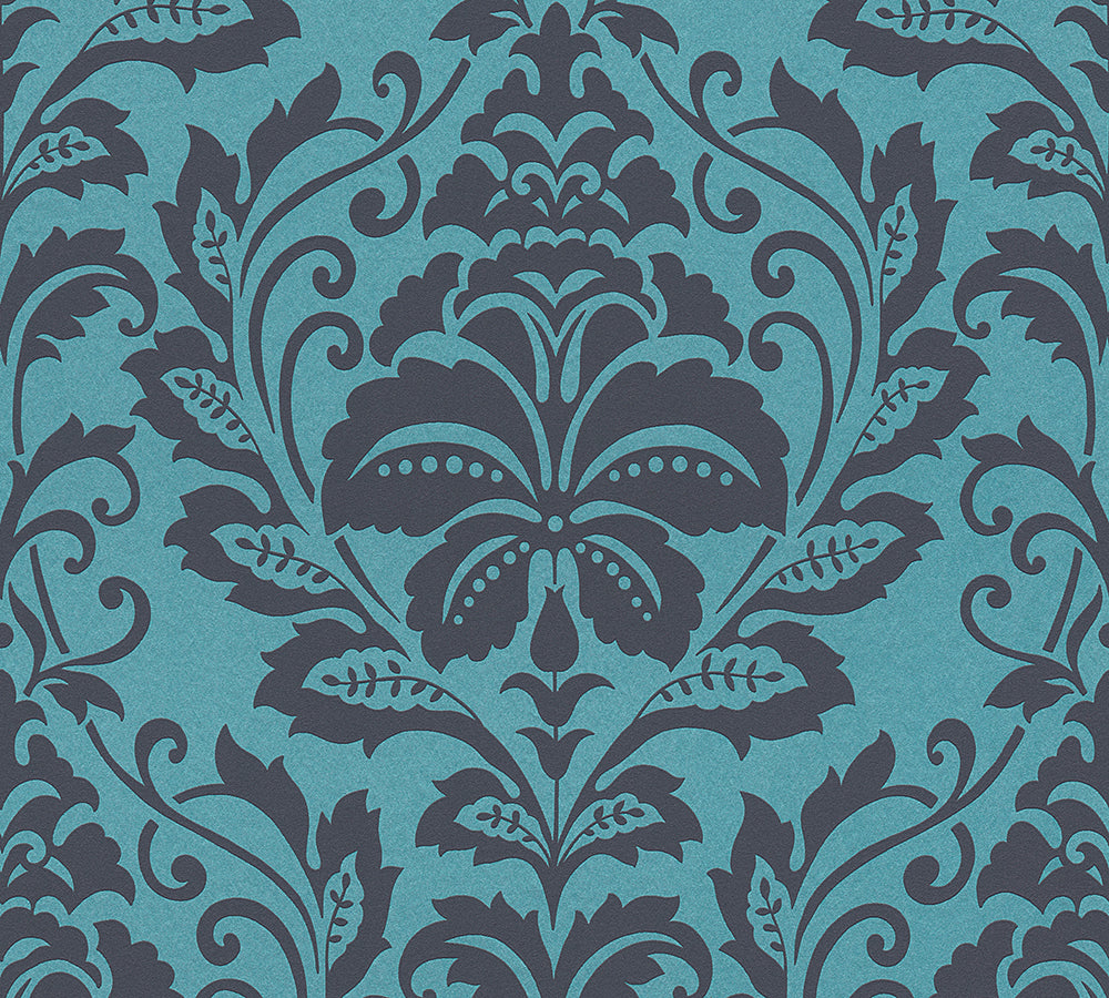Attractive - Foil Damask damask wallpaper AS Creation Roll Blue 369105