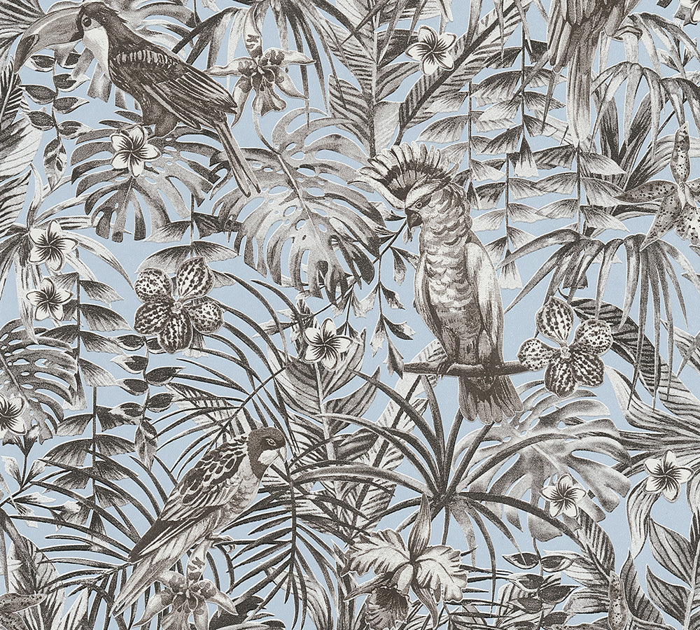 Greenery - Birds in Paradise botanical wallpaper AS Creation Roll Blue  372103