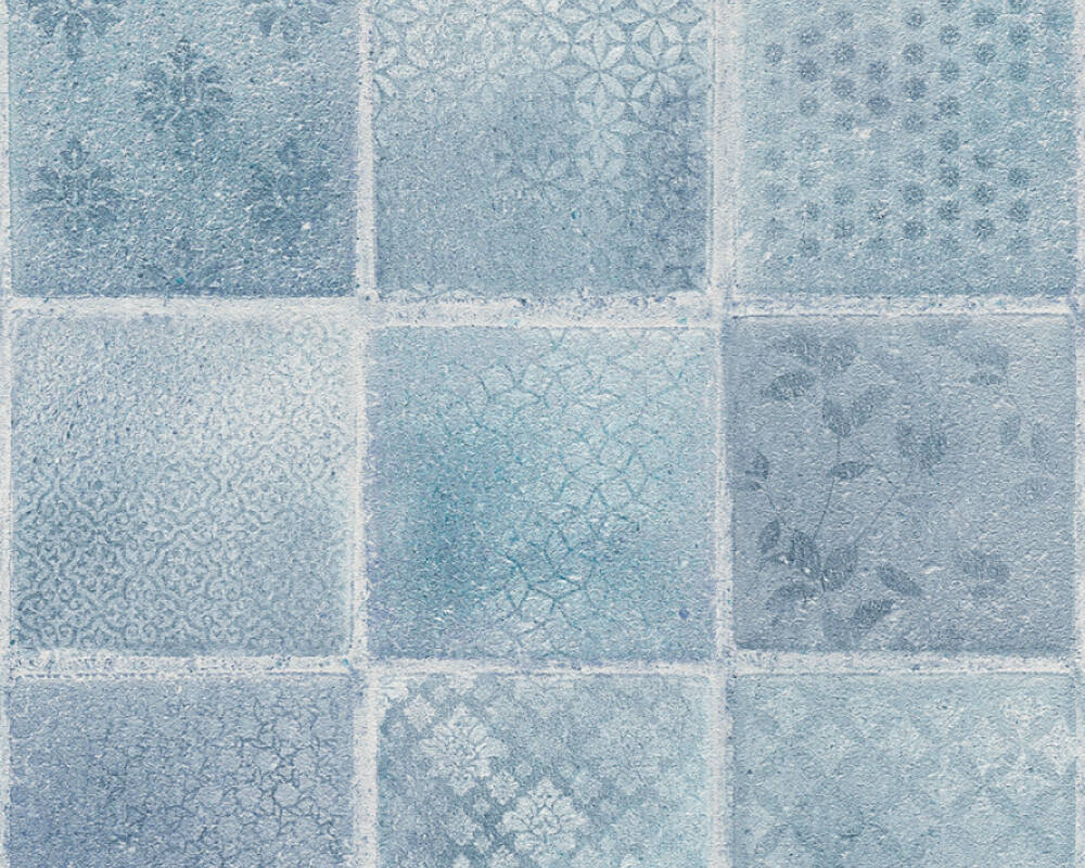 Neue Bude 2.0 - Vintage Tile industrial wallpaper AS Creation Roll Blue  373882