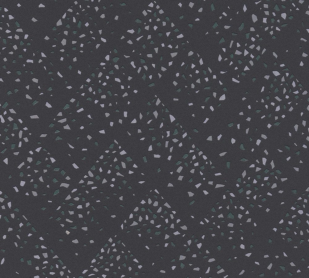 New Walls - Terrazzo  Tile industrial wallpaper AS Creation Roll Black  373945