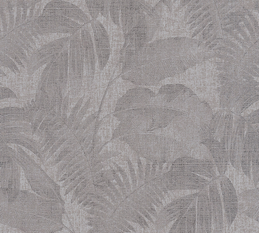 New Walls - Tropical Linen botanical wallpaper AS Creation Roll Grey  373961