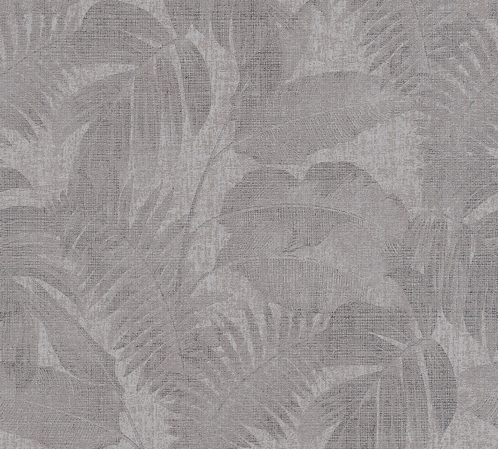 New Walls - Tropical Linen botanical wallpaper AS Creation Sample Grey  373961-S