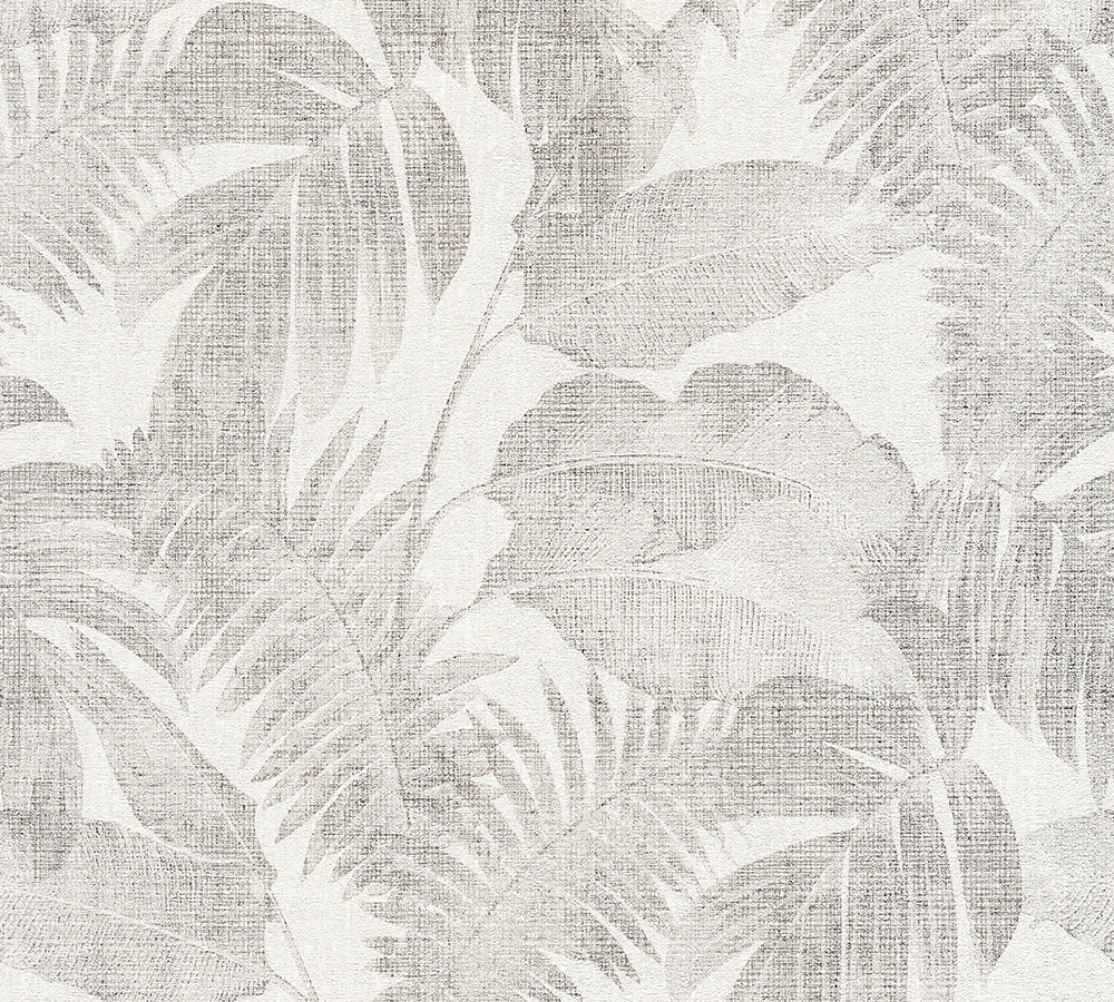 New Walls - Tropical Linen botanical wallpaper AS Creation Roll White  373962