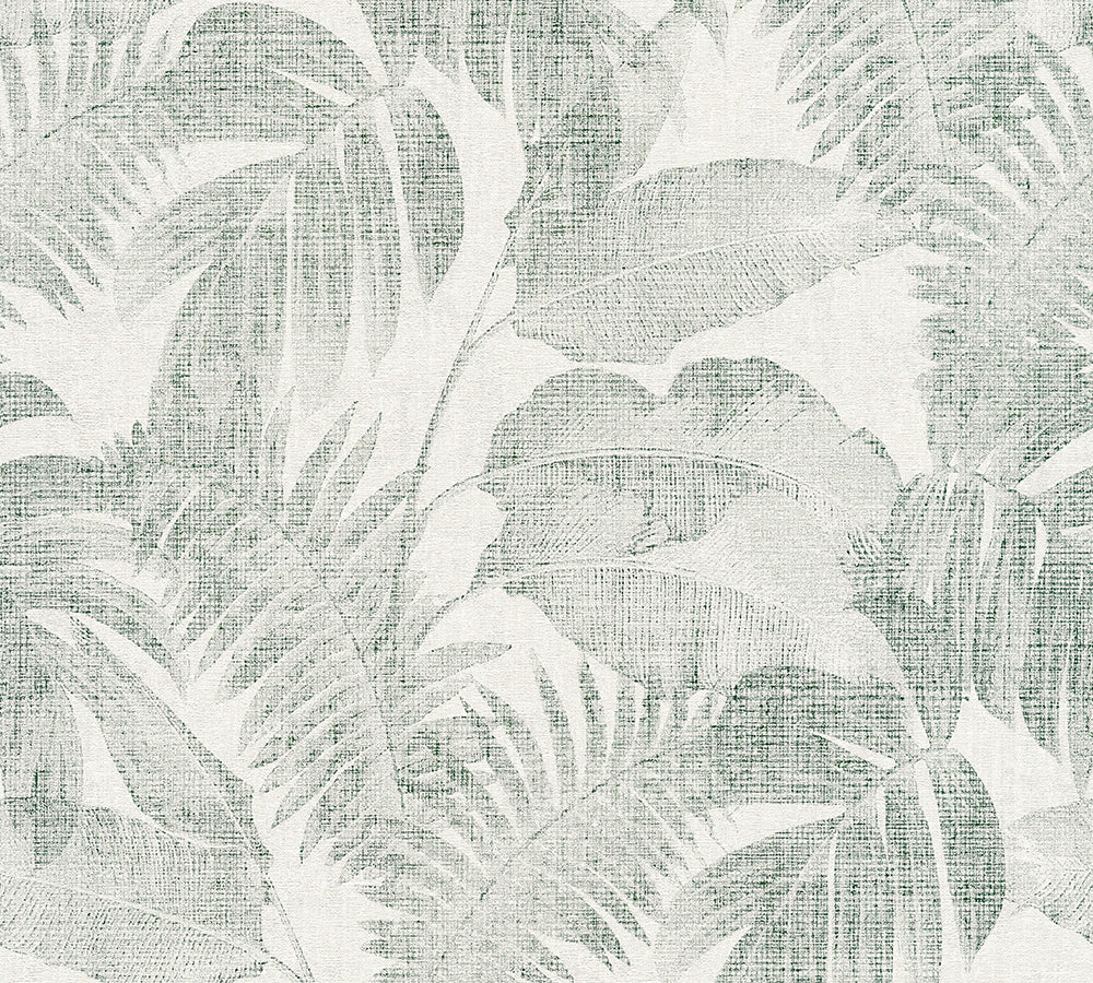 New Walls - Tropical Linen botanical wallpaper AS Creation Roll Light Green  373964