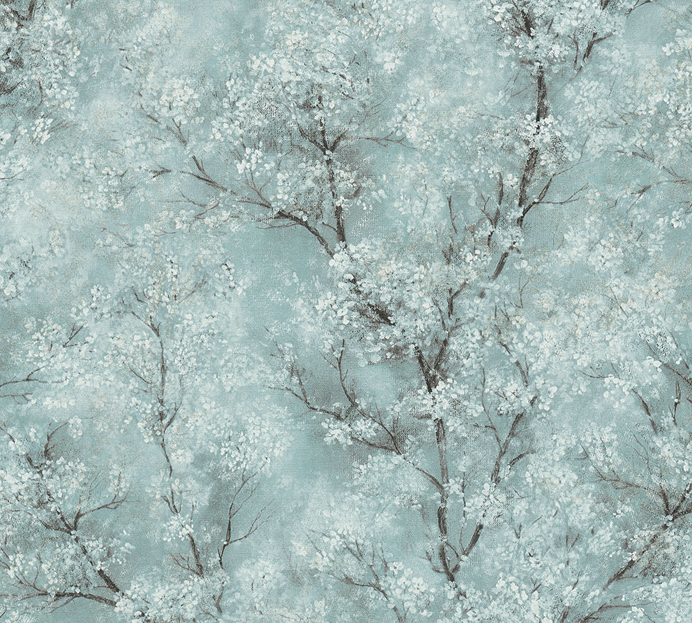 New Walls - Blossoming Cherries botanical wallpaper AS Creation Roll Blue  374203