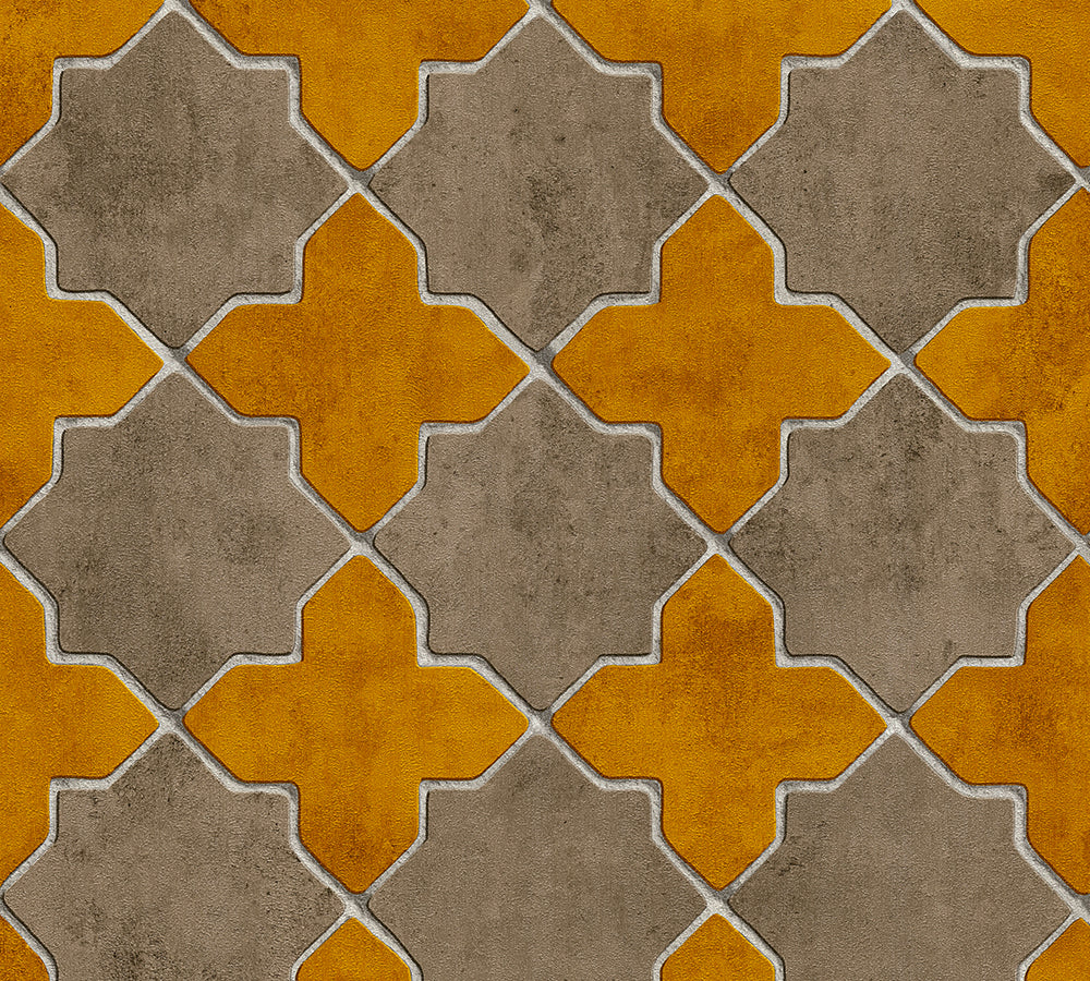 New Walls - Moroccan Tiles industrial wallpaper AS Creation Roll Yellow  374212