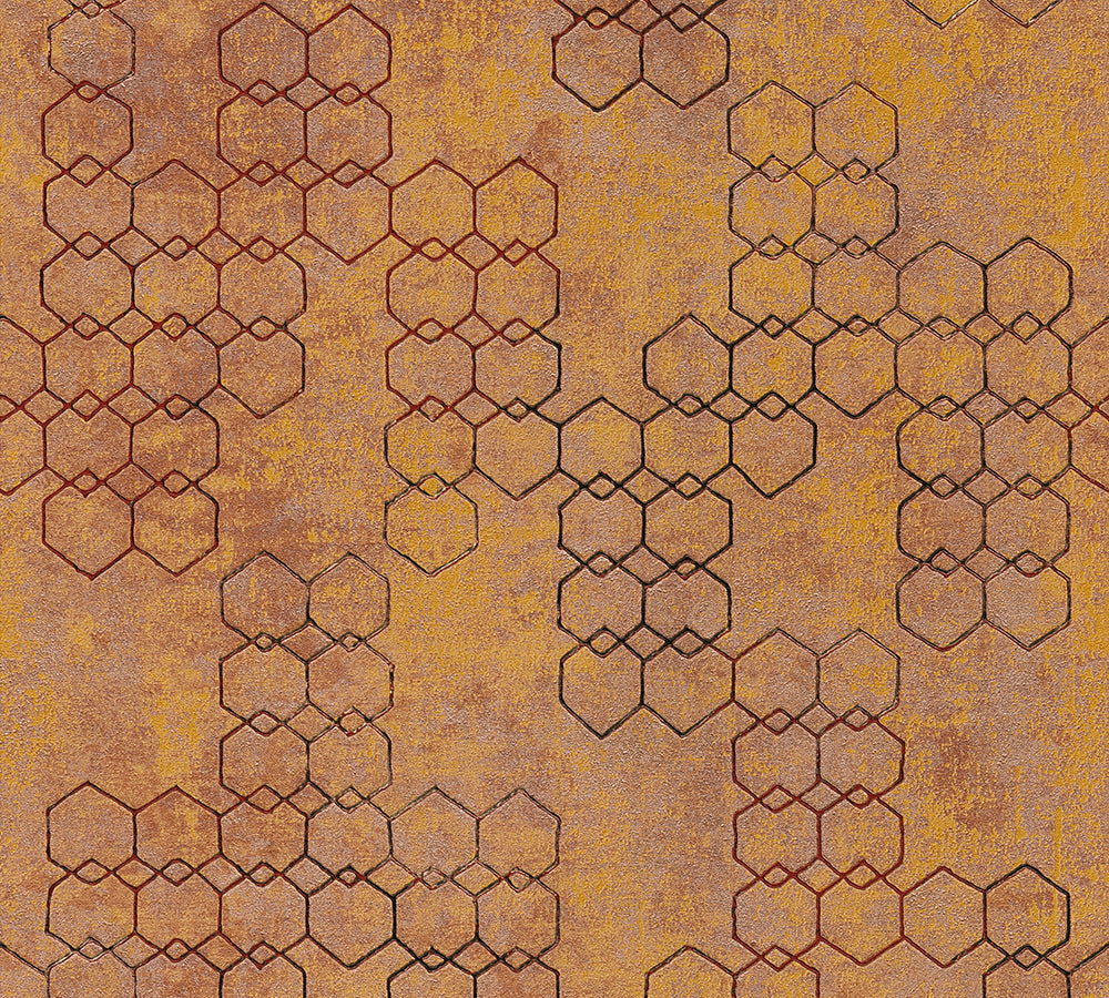New Walls - Gilded Geometric geometric wallpaper AS Creation Roll Orange  374243