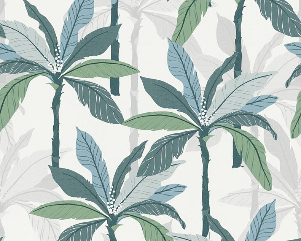 Geo Nordic - Hygee Palms botanical wallpaper AS Creation Roll Light Blue  375301
