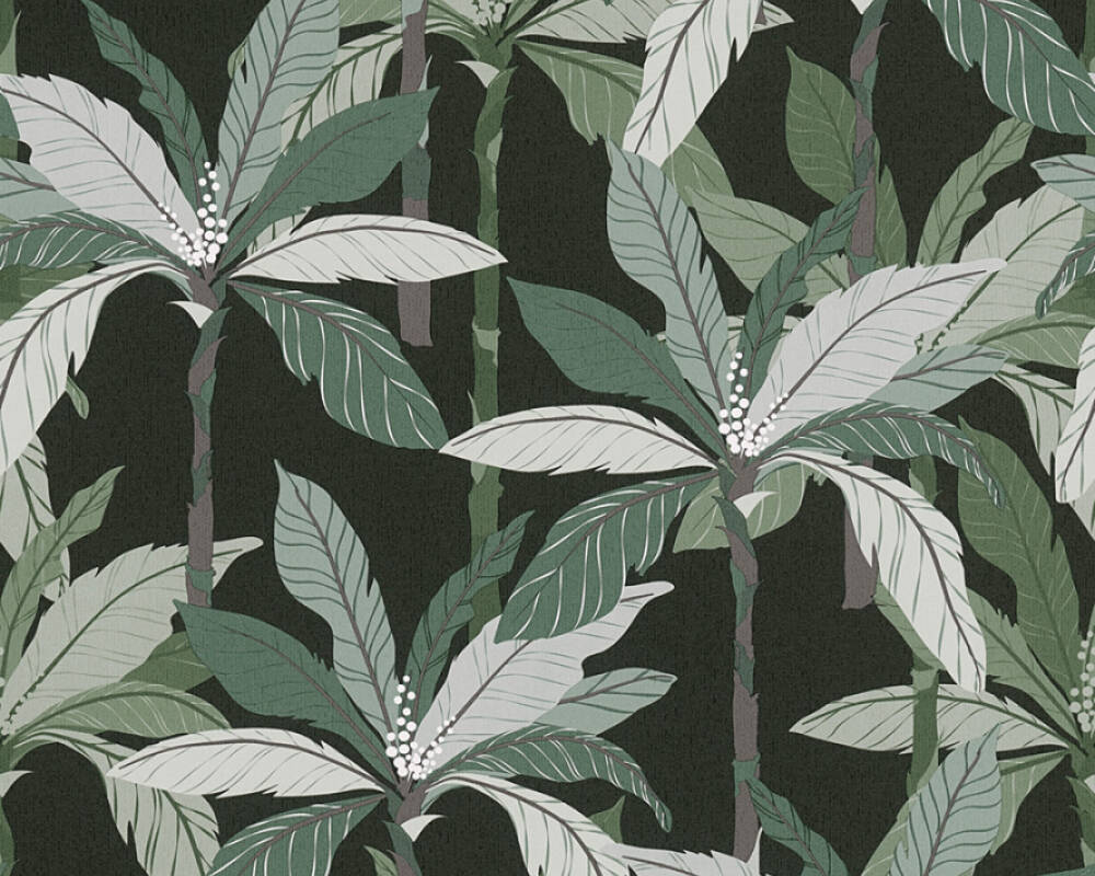 Geo Nordic - Hygee Palms botanical wallpaper AS Creation Roll Dark Green  375303