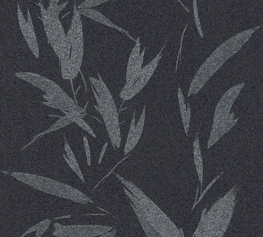 New Elegance - Textured  Leaves botanical wallpaper AS Creation Roll Dark Grey  375492