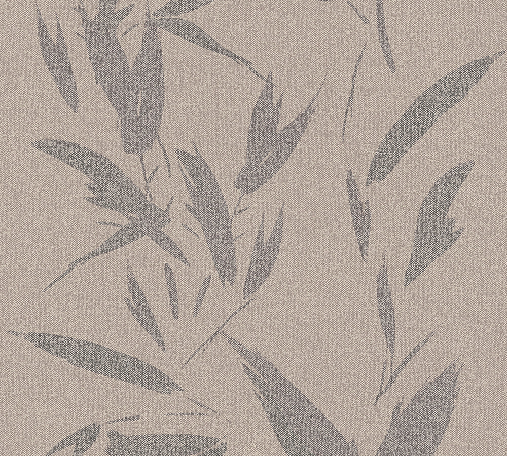 New Elegance - Textured  Leaves botanical wallpaper AS Creation Roll Taupe  375493