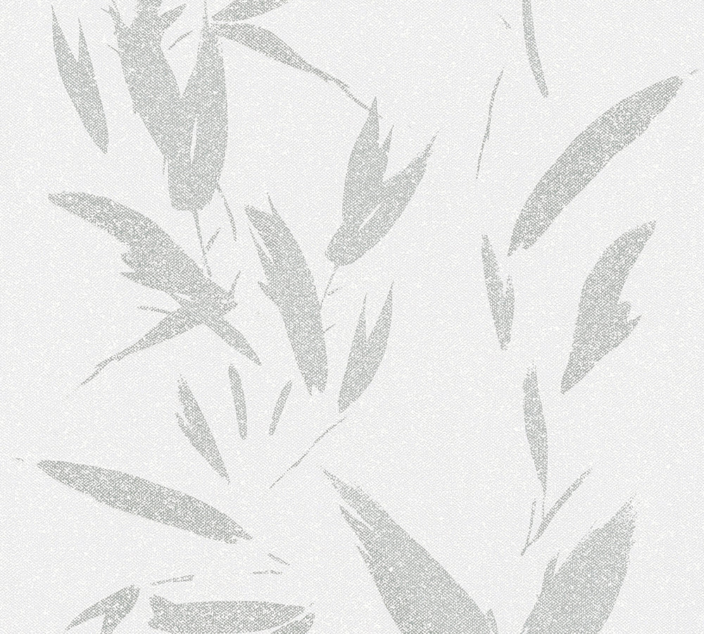 New Elegance - Textured  Leaves botanical wallpaper AS Creation Roll Light Grey  375494