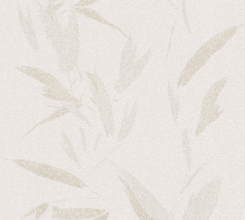 New Elegance - Textured  Leaves botanical wallpaper AS Creation Roll Light Beige  375495