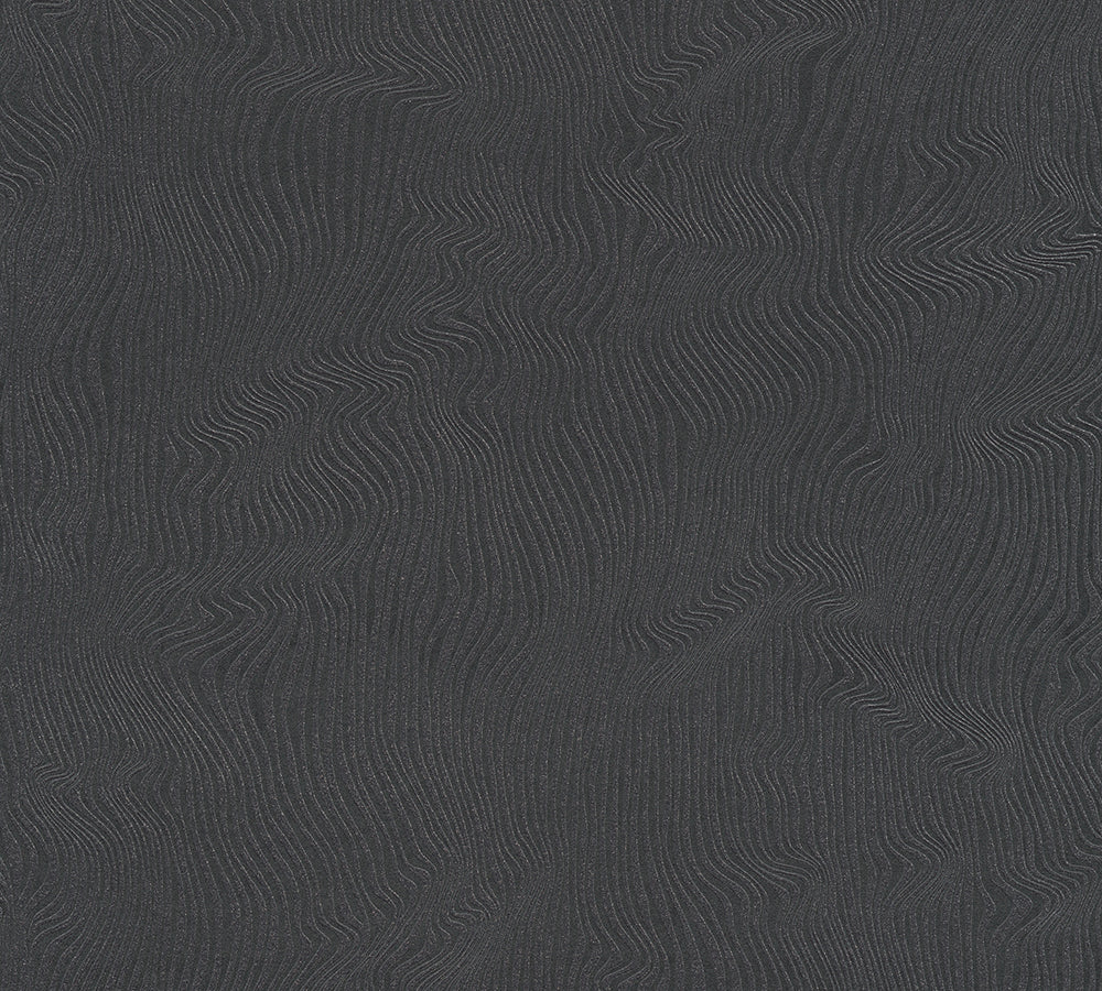 Attractive - Shiny Organic Waves stripe wallpaper AS Creation Sample Dark Grey  377614-S