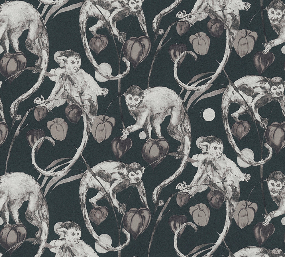 Michalsky 4 - Mad Monkeys botanical wallpaper AS Creation Sample Black  379822-S